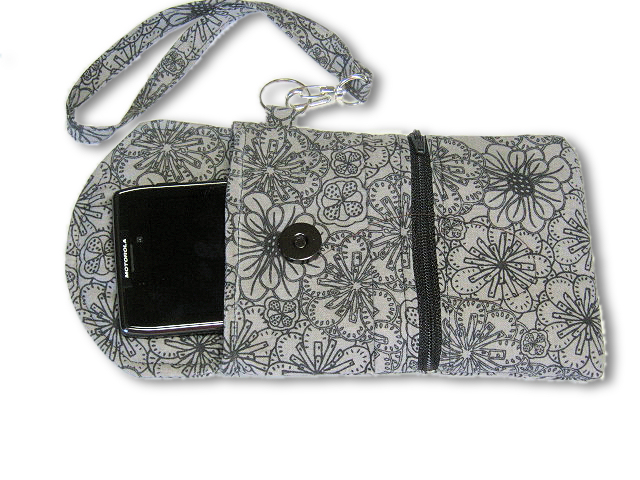 Phone Wristlet, Cellphone Wallet, Gray Floral Pattern