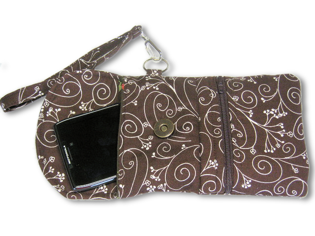 Phone Wristlet, Cellphone Wallet, Brown White Floral