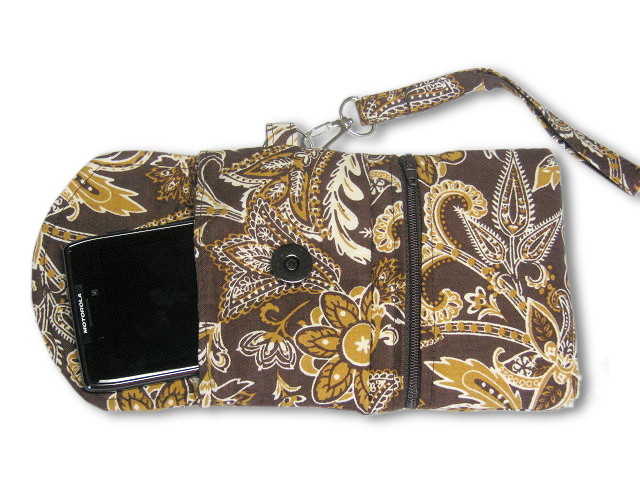 Phone Wristlet, Cellphone Wallet, Brown Gold Floral